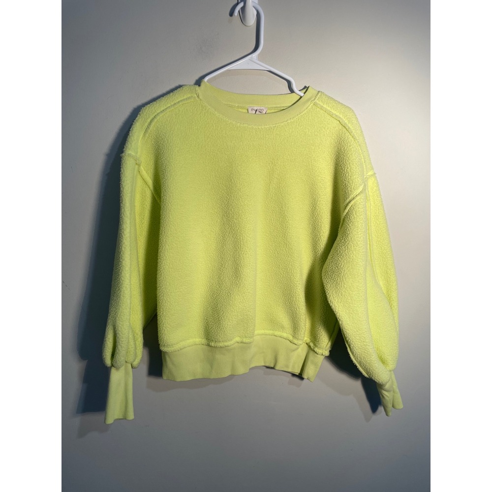 Anthropologie Pilcro Lime Green Oversized Slouchy Fleece Crewneck Sweatshirt XXS